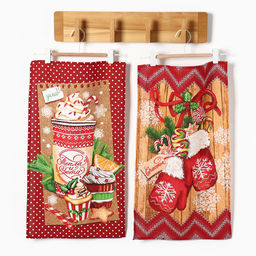 Набор кухонных полотенец Доляна «Тепла и уюта» 35×60 см-2 шт., 100% хлопок