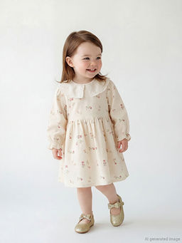 Bebe Yaka ?i?ek Desenli K?z Bebek Gabardin Elbise