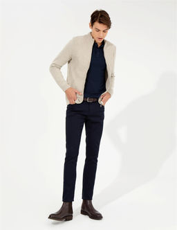 Lacivert Slim Fit Kanvas Pantolon