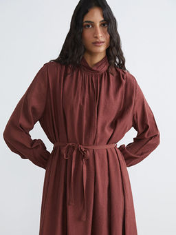 Dik Yaka Ku?akl? Oversize B?zg?l? Elbise