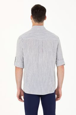 U. S. Polo Assn Мужская белая рубашка в темно-синюю полоску - U.s. polo assn фото 5