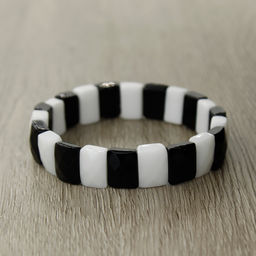 Агат черный + белый 13мм, браслет Квадро длиной 19см - Agat77 фото 2