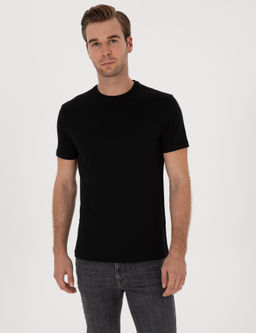 Siyah Slim Fit %100 Pamuk Bisiklet Yaka Basic T-shirt