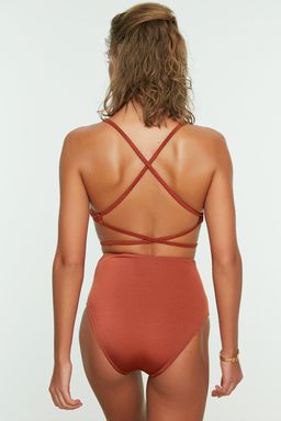 Kahverengi Drapeli Yuksek Bel Hipster Bikini Alt? TBESS21BA0178