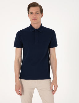 Lacivert Slim Fit %100 Pamuk K_vr_lmaz Amerikan Pike Polo Yaka Basic Ti__rt