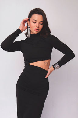 Martichelli Платье чёрное с вырезом по талии  фото 13