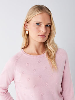 Bisiklet Yaka Kendinden Desenli Uzun Kollu Kad?n Triko Kazak - Waikiki фото 3