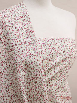 Импорт. хлопок Цветочное вдохновение (малиновые цветы на молочном), ш.1.45м, хл-100%, 105гр/м.кв - Купава фото 2