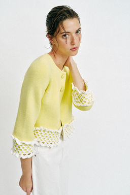 CHAQUETA COMBINADA PUNTO CROCHET / Amarillo - Zara фото 4