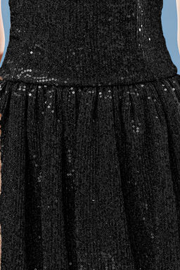 TRENDYOLMILLA Siyah Balon Etek Detayl? Payet Orme K?sa Elbise TPRSS25EL00119 фото 9