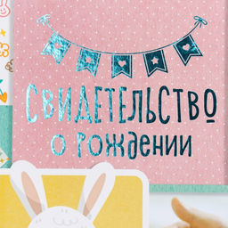 Свидетельство о рождении Кролик тиснение, розовый тон, А5 - Дарим Красиво фото 2