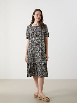 Bisiklet Yaka ?i?ekli A Kesim Elbise