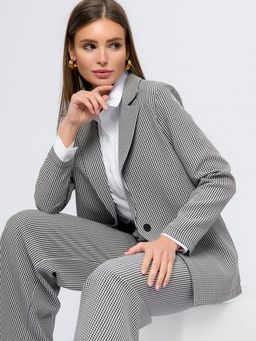 Жакет черный в мелкую клетку удлиненный с отложным воротником - 1001dress фото 5