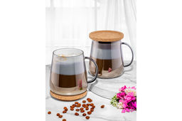 Набор 2 кружек 420 мл 11,5*9*10,5 см Crystal glass + пробковая крышка-подставка, серый - Elan gallery фото 5