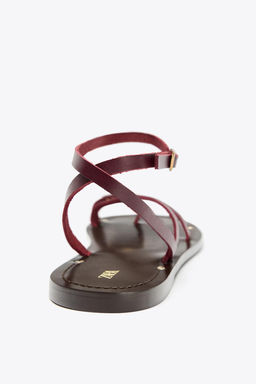 FLAT LEATHER SANDALS WITH STRAPS AND DECORATION - Zara фото 10