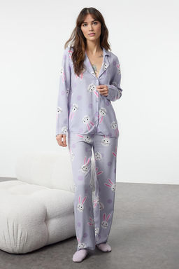 Trendyolmilla Cok Renkli Tavsan Desenli Viskon Dokuma Pijama Tak?m? THMAW21PT0048 фото 18