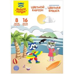 Цветной картон Мульти-Пульти А4 8л.8 цв. (немелов.) + цв.бумага 16л.16цв. (двухстор., газет.) (БК16-8_38370) на склейке