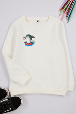Gri Erkek Cocuk Bask?l? Bisiklet Yaka Pamuklu Orme Sweatshirt TKDAW25SW00014 - Trendyolmilla фото 7