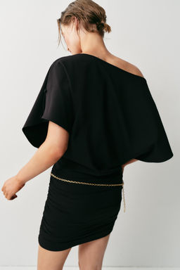 VESTIDO CORTO DRAPEADO CINTUR?N / Negro - Zara фото 4