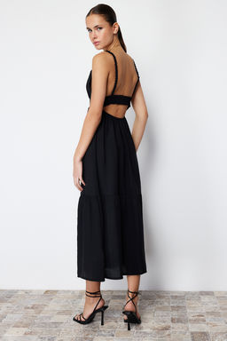 TRENDYOLMILLA Siyah Belden Ac?lan Ask?l? Midi Dokuma Elbise TWOSS24EL00340  фото 5