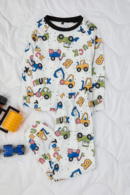 Ekru-Sar? Bask?l? Orme Erkek Cocuk Pijama Tak?m? TKDAW26PT00010 - Trendyolmilla фото 4