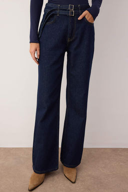 Koyu Mavi Yuksek Bel Kemer Detayl? Wide Leg Jeans TWOAW26JE00164