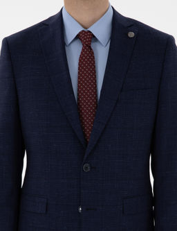 Lacivert Slim Fit Y_n Keten Kar___ml_ Tak_m Elbise