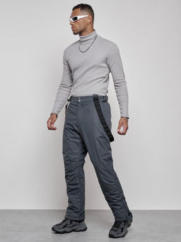 Полукомбинезон утепленный мужской зимний горнолыжный темно-серого цвета 7507TC