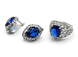 Кольцо Серьги с цирконом искусственным, цв.синий размер 20