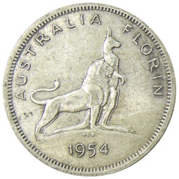 1 флорин (2 шиллинга) 1954 года Австралия Королевский визит Елизаветы II