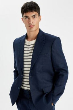 Regular Fit Yar?m Astar Keten Blazer Ceket