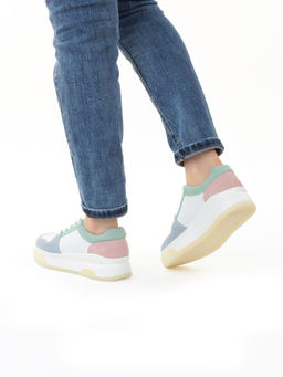 03-YG453-2 WHITE/GREEN/LT. BLUE/PINK Кроссовки женские (натуральная кожа) - Фабричный китай фото 3