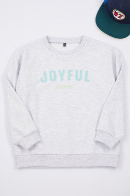 Gri Melanj Erkek Cocuk Slogan Bask?l? Bisiklet Yaka Orme Sweatshirt TKDAW25SW00031