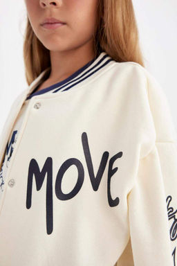 Бомбер с принтом и воротником-стойкой для девочек, толстый кардиган на мягкой подкладке - Defacto фото 9