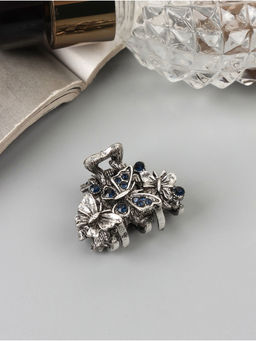 Цена за 6 шт. Крабик для волос «Синий туман», вальс бабочек, 3 см, серебро