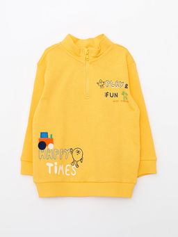 Dik Yaka Uzun Kollu Bask?l? Erkek Bebek Sweatshirt