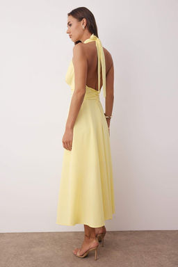 Siyah Dekolteli Boyundan Baglamal? Poplin Astarl? Dokuma Elbise TWOSS25EL00890 - Trendyolmilla фото 4