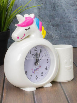 Часы-будильник с подставкой для канцелярии Rainbow unicorn, white