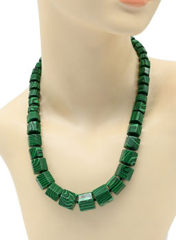 Колье на увеличение из малахита (имитация) цилиндр гр.16*13мм, 50см