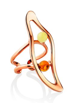 Оригинальное кольцо из позолоченного серебра и янтаря Palazzo от ifamore