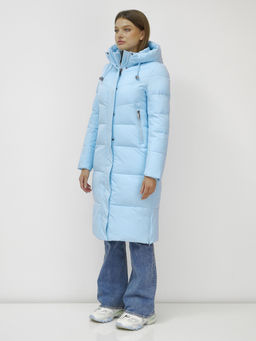 Пальто утепленное стеганное зимнее с капюшоном женское голубого цвета 9636_1Gl - Mtforce фото 3