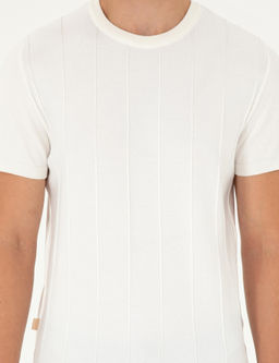 Ekru Slim Fit Bisiklet Yaka Triko Ti__rt