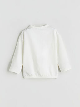 Bisiklet Yaka Bask?l? Erkek Bebek Sweatshirt