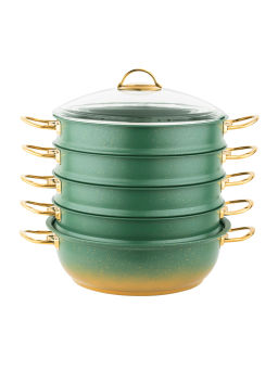 Мантоварка с крышкой стеклянной 34х10 см (8 л) с АПП, цвет: кремовый/золотой, арт. 4000-OLV/GD-34.