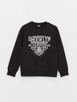 Bisiklet Yaka Bask?l? Uzun Kollu Erkek ?ocuk Sweatshirt