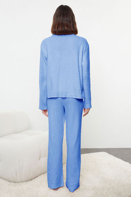 Mavi Pamuklu F?rcal? Soft Fitilli H?rka Orme Pijama Tak?m? THMAW25PT00074