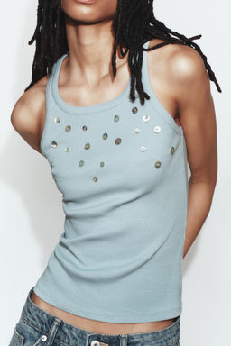 TOP RIB BOTONES / Gris / Azul