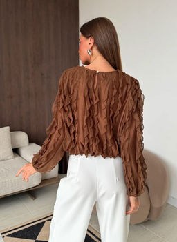 K13520 Лонгслив с рюшами КОРИЧНЕВЫЙ