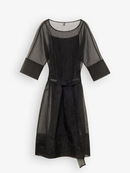 Платье миди из шифона с поясом - Emka фото 6