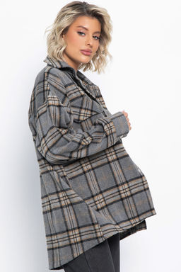 Пальто-рубашка Хармони (серо-бежевая) Б15041-5М